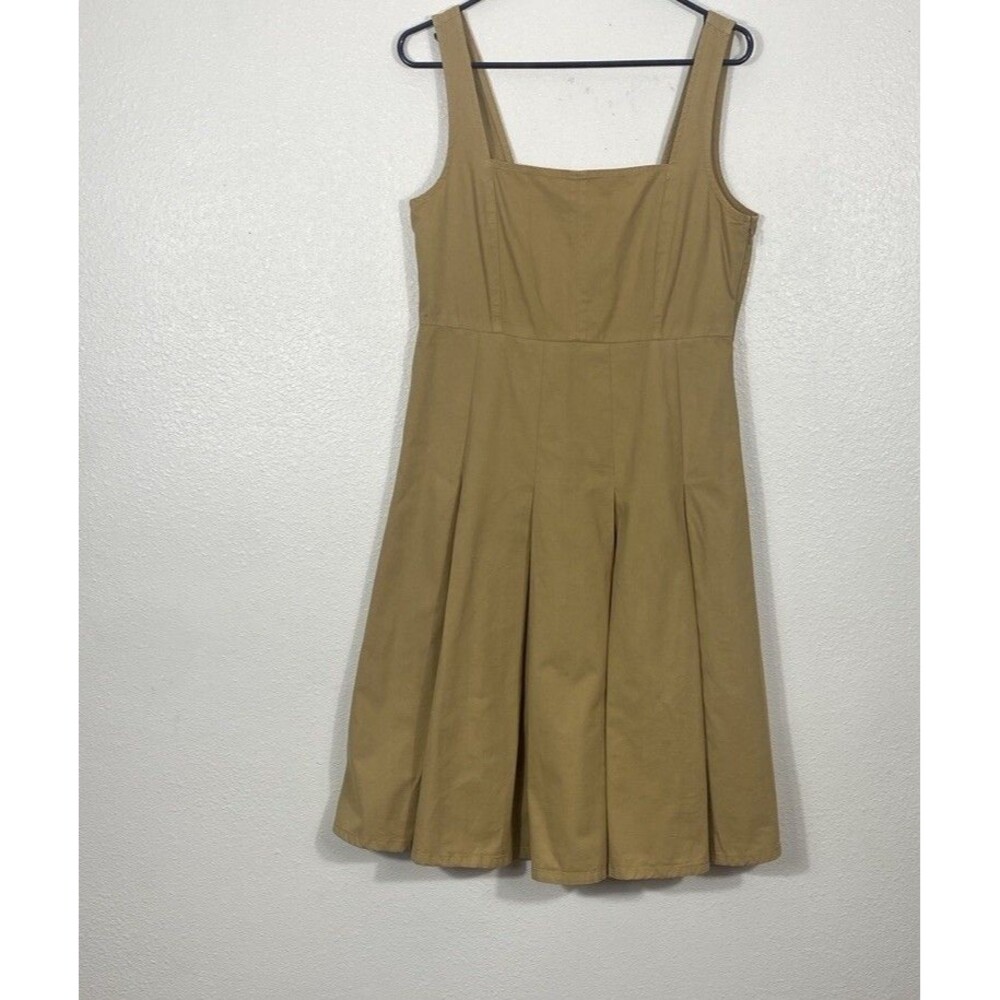J.CREW Beige Pleated Smocked Square Neck A-Line Cotton Knee Dress Size 10 - Picture 4 of 15